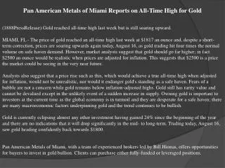 pan american metals of miami reports on all-time high for go