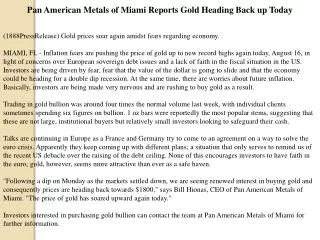 pan american metals of miami reports gold heading back up to