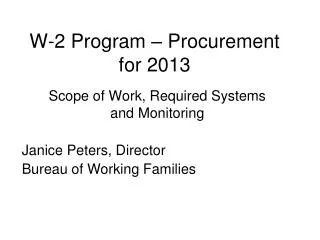 W-2 Program – Procurement for 2013