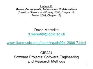 CIS224 Software Projects: Software Engineering and Research Methods