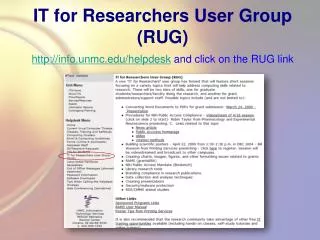 IT for Researchers User Group (RUG)