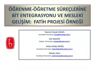 renme retme s re ler ne b t entegrasyonu ve meslek gel m fat h projes rne