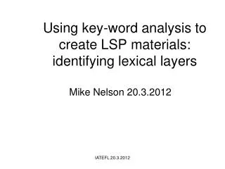 Using key-word analysis to create LSP materials: identifying lexical layers