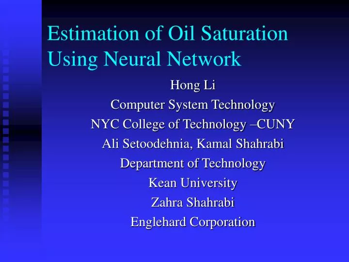 estimation of oil saturation using neural network