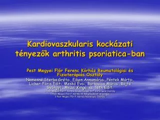 kardiovaszkularis kock zati t nyez k arthritis psoriatica ban