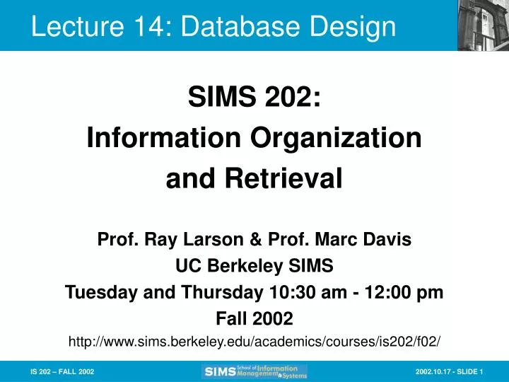 lecture 14 database design