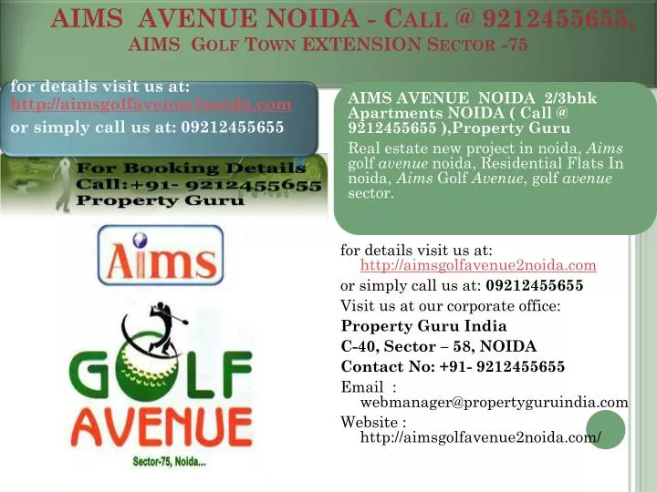 aims avenue noida call @ 9212455655 aims golf town extension sector 75