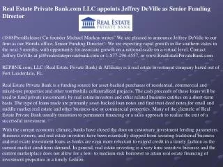 real estate private bank.com llc appoints jeffrey deville as