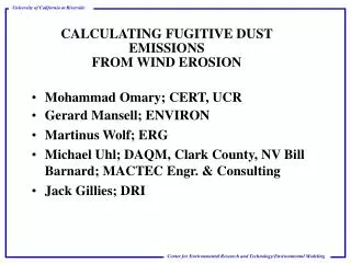 CALCULATING FUGITIVE DUST EMISSIONS FROM WIND EROSION