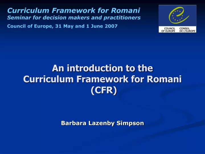 an introduction to the curriculum framework for romani cfr