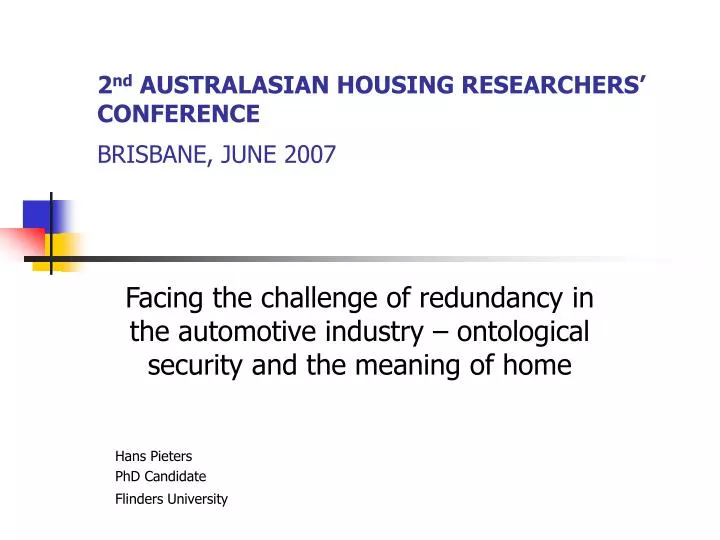 2 nd australasian housing researchers conference brisbane june 2007