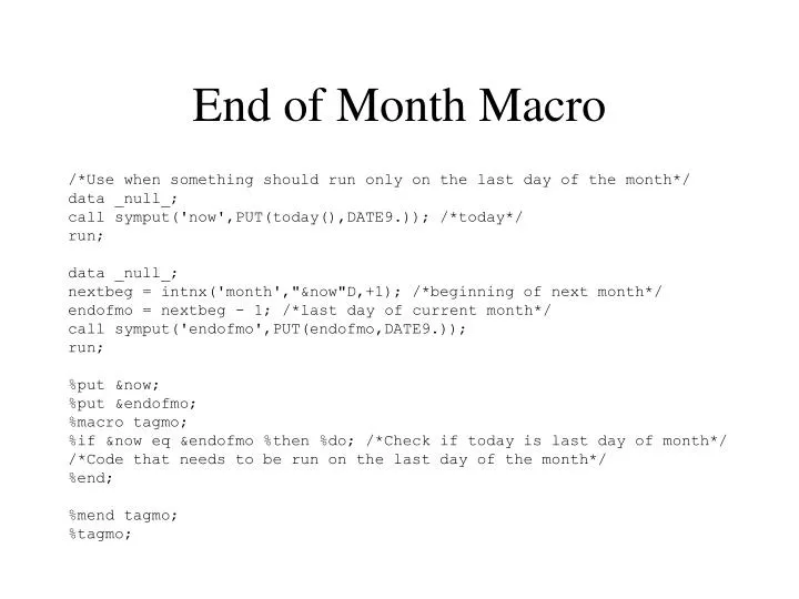 end of month macro