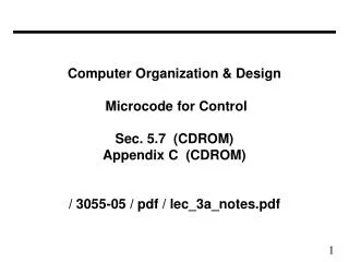 Computer Organization &amp; Design Microcode for Control Sec. 5.7 (CDROM) Appendix C (CDROM) / 3055-05 / pdf / lec_3