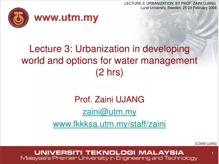 lecture 3 urbanization in developing world and options for water management 2 hrs