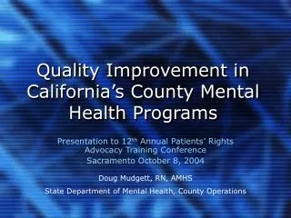 Quality Improvement in California’s County Mental Health Programs