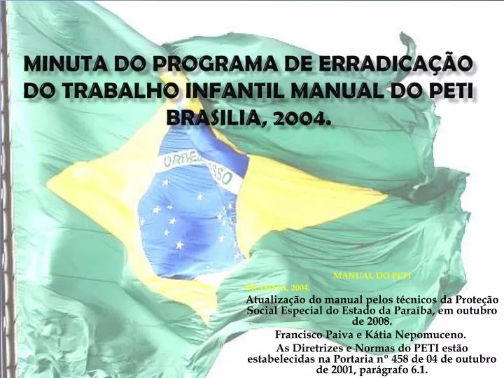 minuta do programa de erradica o do trabalho infantil manual do peti brasilia 2004