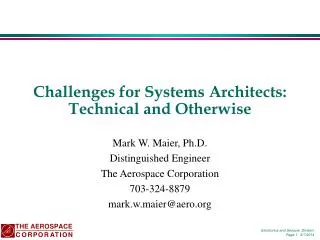 Challenges for Systems Architects: Technical and Otherwise