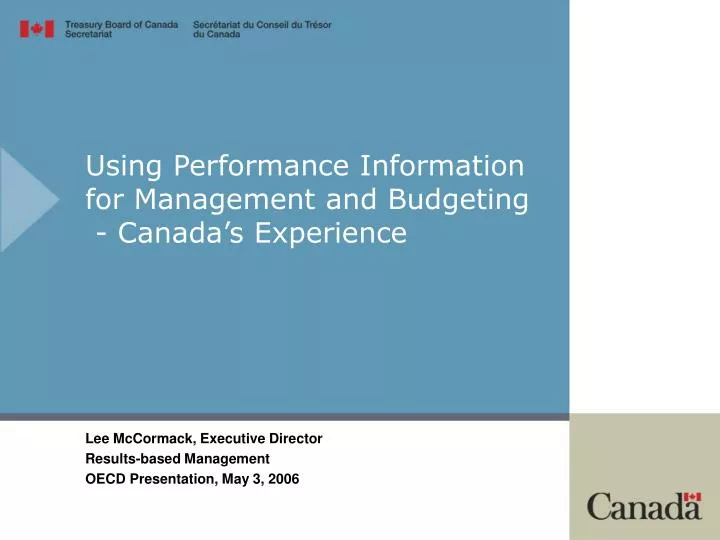 using performance information for management and budgeting canada s experience