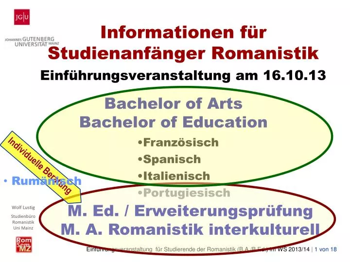 informationen f r studienanf nger romanistik einf hrungsveranstaltung am 16 10 13