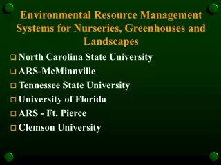 Environmental Resource Management Systems for Nurseries, Greenhouses and Landscapes
