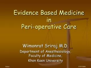 Evidence Based Medicine in Peri-operative Care