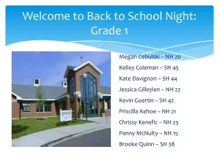 Welcome to Back to School Night: Grade 1