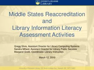 Middle States Reaccreditation and Library Information Literacy Assessment Activities