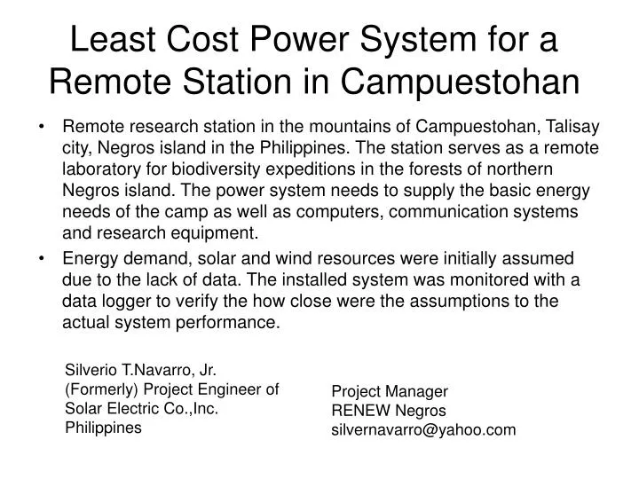 least cost power system for a remote station in campuestohan