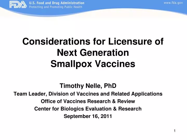 considerations for licensure of next generation smallpox vaccines