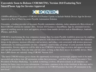 corcentric soon to release cor360(tm), version 10.0 featurin