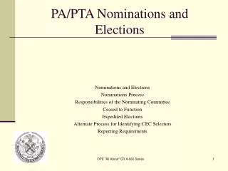 PA/PTA Nominations and Elections