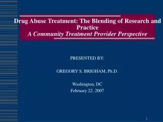 Drug Abuse Treatment: The Blending of Research and Practice A Community Treatment Provider Perspective