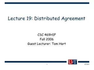 Lecture 19: Distributed Agreement