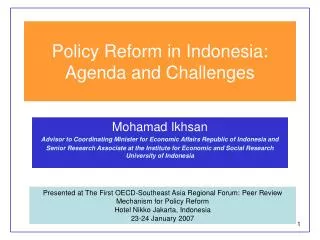 Policy Reform in Indonesia: Agenda and Challenges