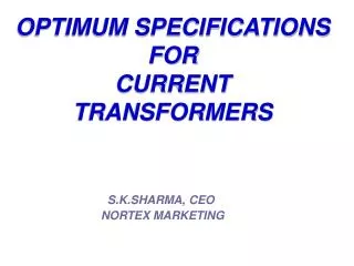 OPTIMUM SPECIFICATIONS FOR CURRENT TRANSFORMERS