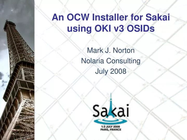 an ocw installer for sakai using oki v3 osids