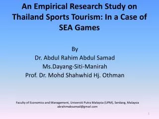 An Empirical Research Study on Thailand Sports Tourism: In a Case of SEA Games