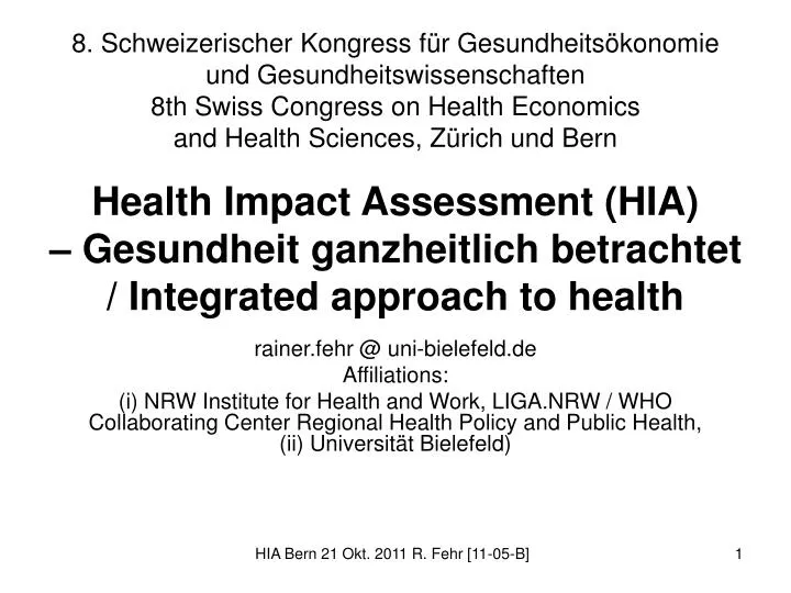 health impact assessment hia gesundheit ganzheitlich betrachtet integrated approach to health