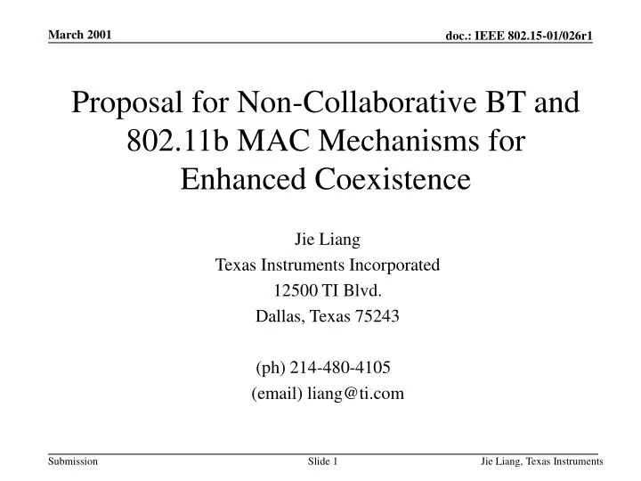 proposal for non collaborative bt and 802 11b mac mechanisms for enhanced coexistence