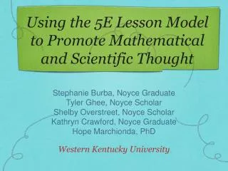 Using the 5E Lesson Model to Promote Mathematical and Scientific Thought