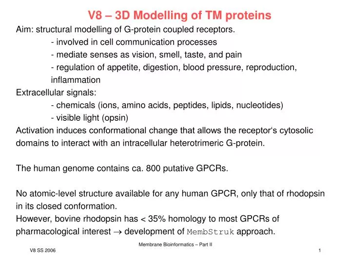 v8 3d modelling of tm proteins