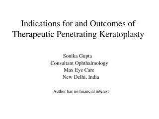 Indications for and Outcomes of Therapeutic Penetrating Keratoplasty