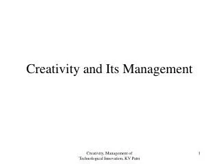 Creativity and Its Management