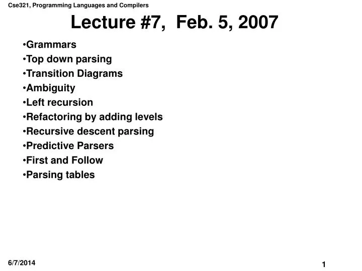 lecture 7 feb 5 2007