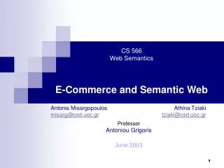 CS 566 Web Semantics E-Commerce and Semantic Web