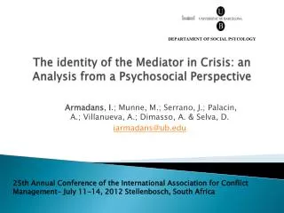 The identity of the Mediator in Crisis: an Analysis from a Psychosocial Perspective