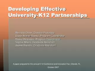 Developing Effective University-K12 Partnerships