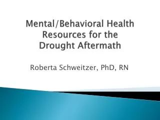 Mental/Behavioral Health Resources for the Drought Aftermath