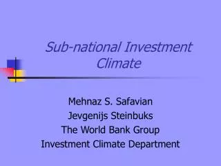 Sub-national Investment Climate
