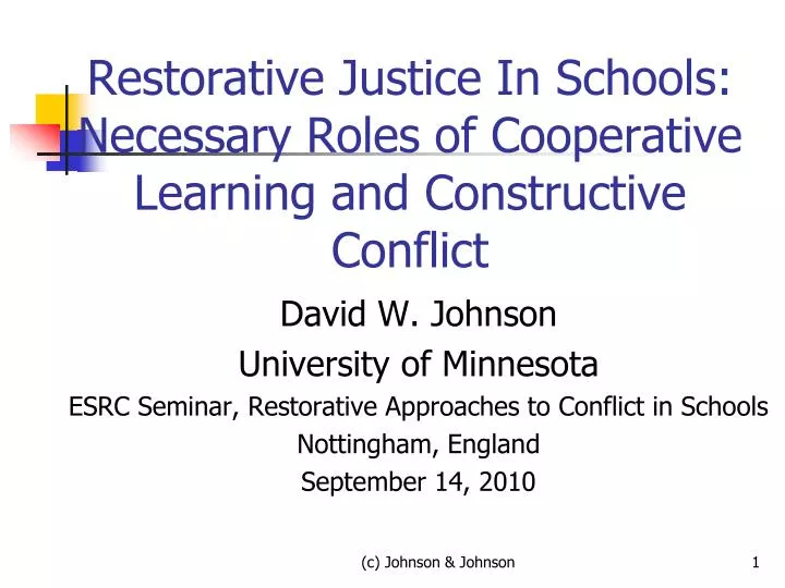 restorative justice in schools necessary roles of cooperative learning and constructive conflict